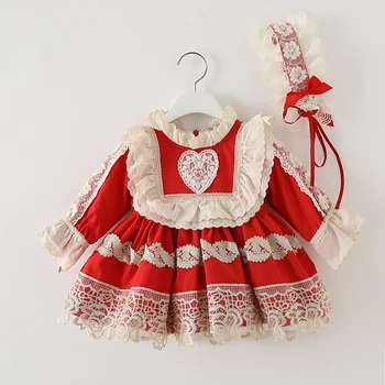 Rudenį, Žiemą Kūdikių, Mergaičių, Kūdikių Vestidos Kalėdų Dress Bamblys Girl Lolita Raudona Švenčių nėrinių Princesė Vintage suknelė