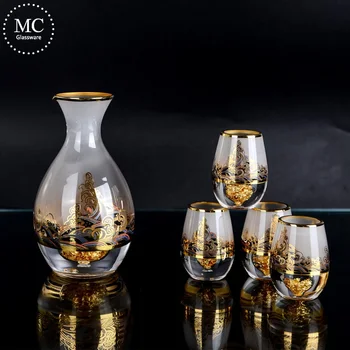Rūmuose Aukso Folija Butelis Vyno Taurė Vyno Nustatyti Klasikinio Mažas Butelis, Maži Altoriaus Stiklo Vyno Taurės ir Maišytuvas Nustatyti