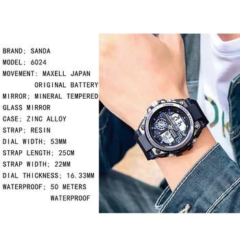 SANDA G Stilių Karinės Sporto Laikrodžiai Mens 50M atsparumas Vandeniui Skaitmeninis Laikrodis Vyras Kvarco Vyrų Laikrodis Vyrų Relogio Masculino