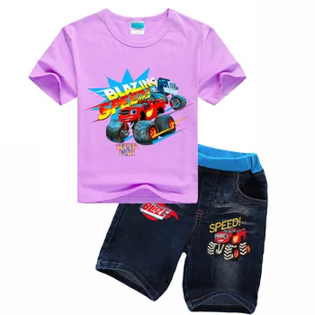 Saulės berniukas T-shirt nustatyti grynos medvilnės džinsinio šortai mados mergina laisvalaikio drabužiai 2-8 metų amžiaus vaikams nešioti 2 vnt mėlyna liemenė