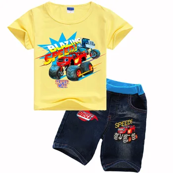 Saulės berniukas T-shirt nustatyti grynos medvilnės džinsinio šortai mados mergina laisvalaikio drabužiai 2-8 metų amžiaus vaikams nešioti 2 vnt mėlyna liemenė