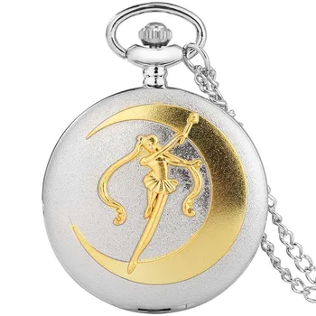 Sidabro Aukso Sailor Moon Temą Kišenėje Žiūrėti Karoliai Pakabukas Laikrodžiai Fob Grandinės Kišeninis Laikrodis Dovanos Studentų Mergaitės