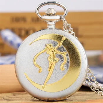 Sidabro Aukso Sailor Moon Temą Kišenėje Žiūrėti Karoliai Pakabukas Laikrodžiai Fob Grandinės Kišeninis Laikrodis Dovanos Studentų Mergaitės
