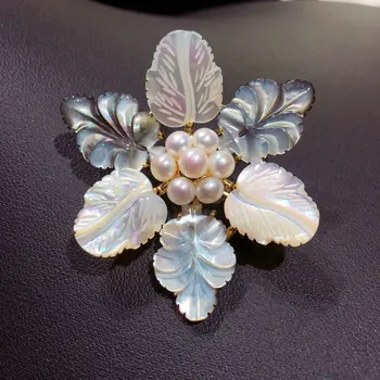 SINZRY unikalus natūralių gėlavandenių perlų lapų shell elegantiškas gėlių sages pin madinga skara sagtis papuošalai aksesuaras