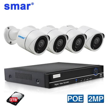 Smar H. 265 Saugumo kamerų Sistema 4CH 1080P POE NVR Rinkinys 2.0 MP Metalo Lauko IP Kamera, CCTV Kit HDMI P2P el. Pašto Signalizacijos XMEYE 2TB