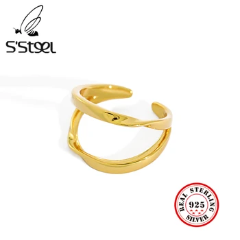 S'STEEL korėjos Žiedai, Sidabro Moterų Minimalistinio Susukti Dizaineris Atidarymo Žiedas Anillo De Plata De Ley 925 Mujer Papuošalai