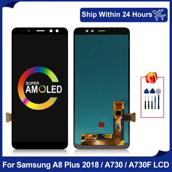 Super AMOLED Ekranas A8 Plius 2018 Samsung Galaxy A730 LCD A730F SM-A730F Asamblėjos Jutiklinis Ekranas skaitmeninis keitiklis atsarginės Dalys
