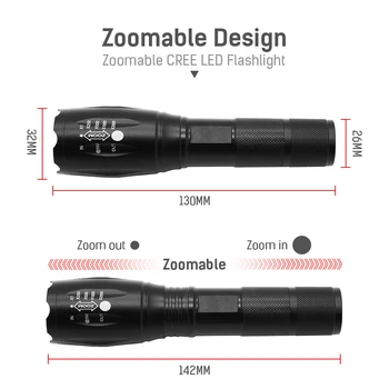 T6 Taktinis Flaslights 5-Mode 8000LM Aliuminio, atsparus Vandeniui Zoomable LED Žibintuvėlis Žibintuvėlis šviesos 18650 Akumuliatorius arba AAA