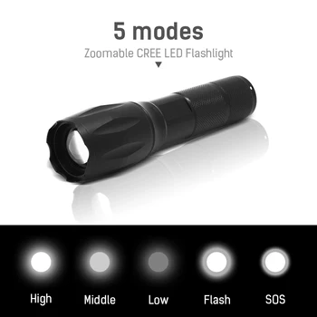 T6 Taktinis Flaslights 5-Mode 8000LM Aliuminio, atsparus Vandeniui Zoomable LED Žibintuvėlis Žibintuvėlis šviesos 18650 Akumuliatorius arba AAA