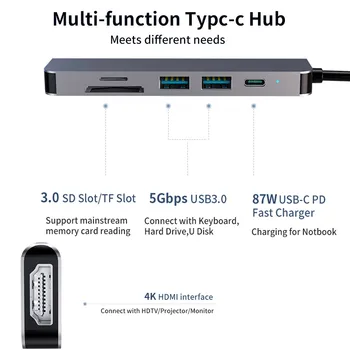 Tebe USB C HUB C Tipo Multi USB 3.0 HDMI-Suderinamas Kortelių Skaitytuvas Dokas 