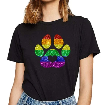 Topai Marškinėliai Moterims vaivorykštė letena spausdinti šuns leteną lgbt gay pride 