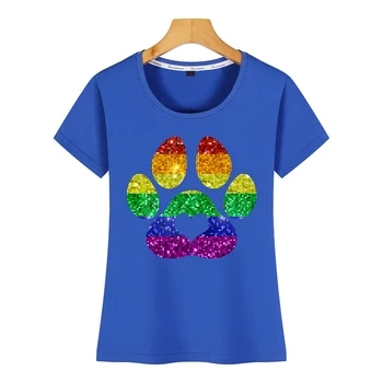 Topai Marškinėliai Moterims vaivorykštė letena spausdinti šuns leteną lgbt gay pride 