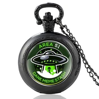 UFO Drėgnus Meme Atlicināt Plotas 51 Modelio Derliaus Kvarco Kišenėje Žiūrėti Vyrams, Moterims, Pakabukas Karoliai Valandų Laikrodis