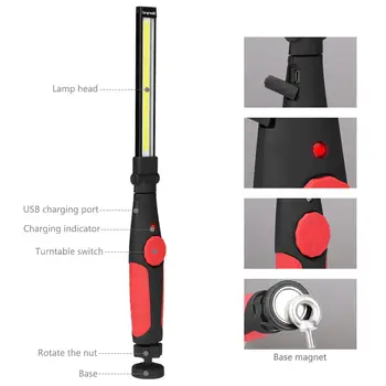 USB Įkrauti LED Darbinis Šviesos Nešiojamų Žibintų Magnetinio COB Žibintuvėlis Pasukti 180 Kabliukas Kabo Lempa Automobilių Remontas/Kempingas
