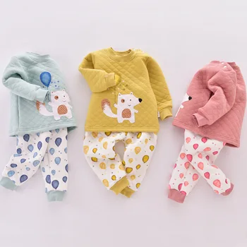 Vaikai Pižama Rinkiniai Šiltos Pižamos 2020 M. Žiemą, Rudenį Bamblys Berniukai Tirštėti Merginos Sleepwear Medvilnės Baby Šilumos Apatiniai Komplektai