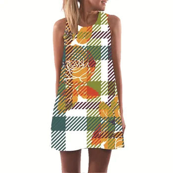 Vasarą Moterys 3D Degital Spausdinti Mini Suknelė be Rankovių O-Kaklo Atsitiktinis Palaidų-line Trumpą Suknelę 2020 Elegantiškas Holiday Beach Sundress