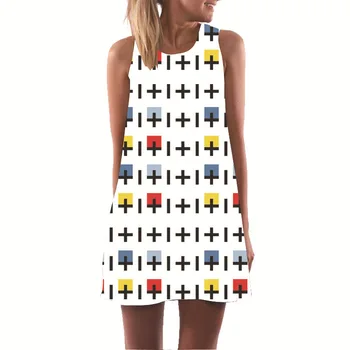 Vasarą Moterys 3D Degital Spausdinti Mini Suknelė be Rankovių O-Kaklo Atsitiktinis Palaidų-line Trumpą Suknelę 2020 Elegantiškas Holiday Beach Sundress