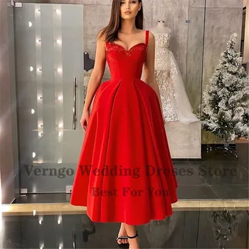 Verngo 2021 Naujas Raudonas Veliūras, Vakaro Suknelės Spagečiai Dirželiai Purus Sijonas Trumpas Prom Chalatai Arbata Ilgis Šalis, Svečių Priėmimas Suknelė