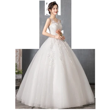 Vestuvinė Suknelė 2021 V-kaklo Grindų ilgis Nėrinių Kamuolys Suknelė Princesė Prabangių Nėrinių Bling Bling Vestuvių Suknelės, Plius Dydis