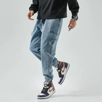 Vyras Džinsai Streetwear Vyrų Vilnos Kelnės Vyras Džinsinio audinio Kelnės Jaunatvišką Gyvybingumą Laisvalaikio Streetwear Plauti Jeans Mens Kelnės 8XL