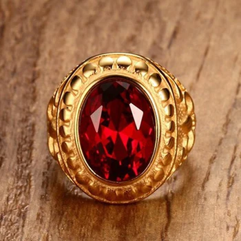Vyriški Raudono Akmens Žiedas aplink kalnų krištolas Aukso Spalvos Nerūdijančio Plieno Fashiong Žiedas Utr8233