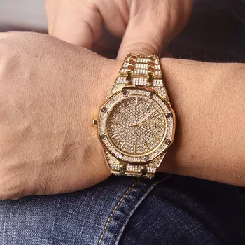Vyrų Laikrodžiai Mados Deimantų Automatinė Data Kvarciniai Laikrodžių Vyrams Aukso, Nerūdijančio Plieno, Verslo Mens Watches Top Brand Prabangus laikrodis