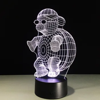 Vėžlys su Akiniais 3D LED Nakties Šviesos Lempa 7 Spalvų Keitimas Palieskite Naktį Šviesos Vaikams Gradientas Naujovė Apšvietimas