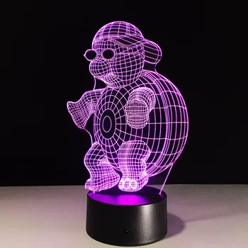 Vėžlys su Akiniais 3D LED Nakties Šviesos Lempa 7 Spalvų Keitimas Palieskite Naktį Šviesos Vaikams Gradientas Naujovė Apšvietimas