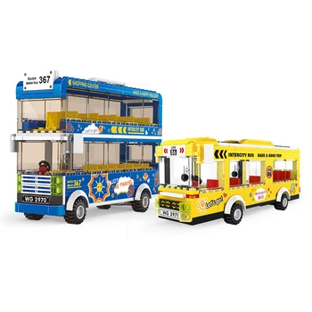 WANGE Miestas Miesto Klasikinis Autobusų Blokų rinkinius, dviaukštis autobusas Ekskursijoms vehice Mūrines Švietimo Žaislas Vaikams, Dovana