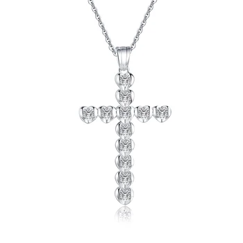 Wong Lietaus 925 Sterling Silver Cross Sukūrė Moissanite Deimantų Akmuo Balto Aukso Pakabukas Karoliai Dalyvavimas Fine Jewelry