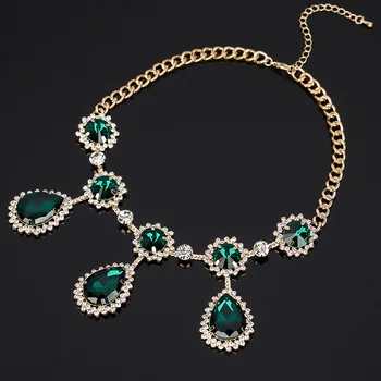 YFJEWE Derliaus prabanga Royal Green Aukso kalnų krištolas Moterų Karoliai Pakabukas drop Crystal perlas krištolo karoliai #N027