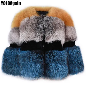 YOLOAgain žiemą šilta moteris nekilnojamojo lapės kailio striukė ponios kratinys fox fur coat