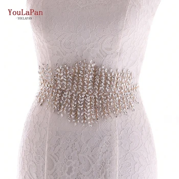 YouLaPan SH238-G Aukso kalnų krištolas Diržo Moteriški Diržai Suknelės Rinestone Vestuvių Suknelė, Diržas Aukso Moteriški Aukso Zawalcowany Diržas
