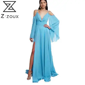 Z-zoux Moterų Suknelė Blyksnius Rankovėmis V-kaklo Išjungti Peties Padalinta Seksualus Suknelės, Plius Dydis Ilgos Suknelės Vasaros Drabužių Moterims 2020 Mados