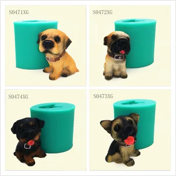 Šuo formos silikoninis rankų darbo gipso gyvūnų žvakių liejimo formos 3D šunų 12 stilių desertas dekoratorių pelėsių virtuvės kepimo S0014XG25