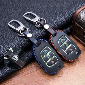 Švytinti Oda Automobilio Raktas Fob Padengti Atveju Nustatyti Keychain 3 Mygtukai Klavišą 