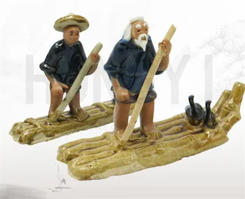 Žmonių parama bambuko eilės valtis, keramikos, rankdarbių apželdinimas už akvariumo žuvų bakas